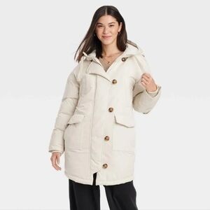 Women's Cream Hooded Puffer Coat